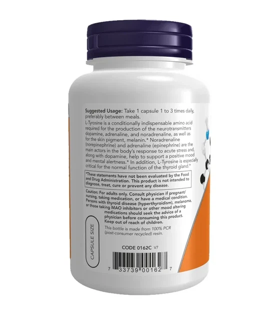 Тирозин Now Foods (L-Tyrosine) 500 мг 120 капсул - изображение 3