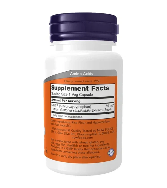 Гидрокситриптофан Now Foods (5-HTP Hydroxytryptophan) 50 мг 180 вегетарианских капсул - изображение 2
