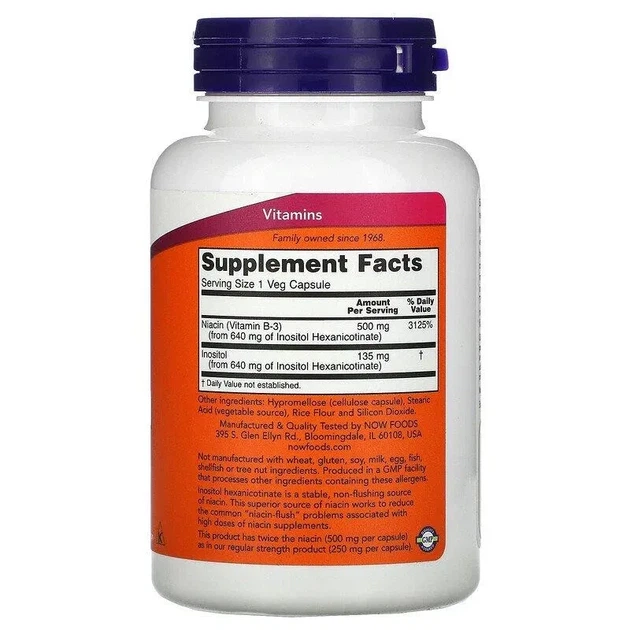 Ніацин, що не викликає припливів, подвійна сила "Flush-Free Niacin Double Strength" Now Foods, 500 мг, 90 капсул - зображення 2