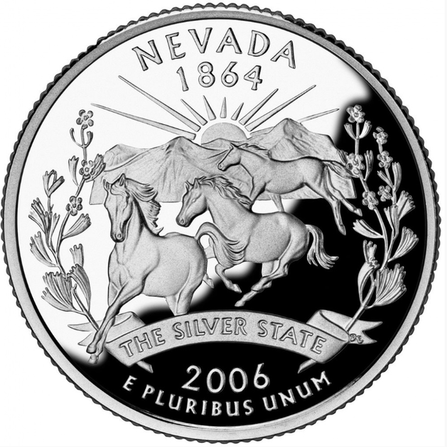 Монета 25 центів (квотер) США 2006 D UNC "Штати і території - Невада". Nevada (quarter) - Фото 2 Монета 25 центів (квотер) США 2006 D UNC "Штати і території - Невада". Nevada (quarter) - изображение 2