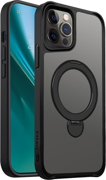 Etui plecki Etteri Matt Mag Ring do Apple iPhone 12 / 12 Pro 6.1 Black (GSM190641) - obraz 1