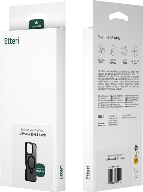 Etui plecki Etteri Matt Mag Ring do Apple iPhone 15 Pro Max 6.7 Black (GSM190647) - obraz 5