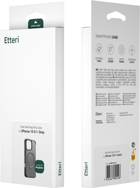Etui plecki Etteri Matt Mag Ring do Apple iPhone 15 Pro Max 6.7 Grey (GSM190636) - obraz 5