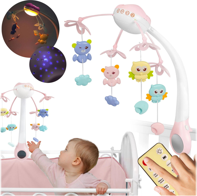 Karuzela do łóżeczka z projektorem RICOKIDS RK-813 Różowa (5903890607203) - obraz 3