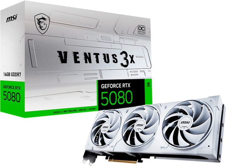 Відеокарта MSI PCI-Ex GeForce RTX 5080 VENTUS 3X OC WHITE 16GB GDDR7 (256bit) (2655/30000) (HDMI, 3 x DisplayPort) (V531-062R) - зображення 7