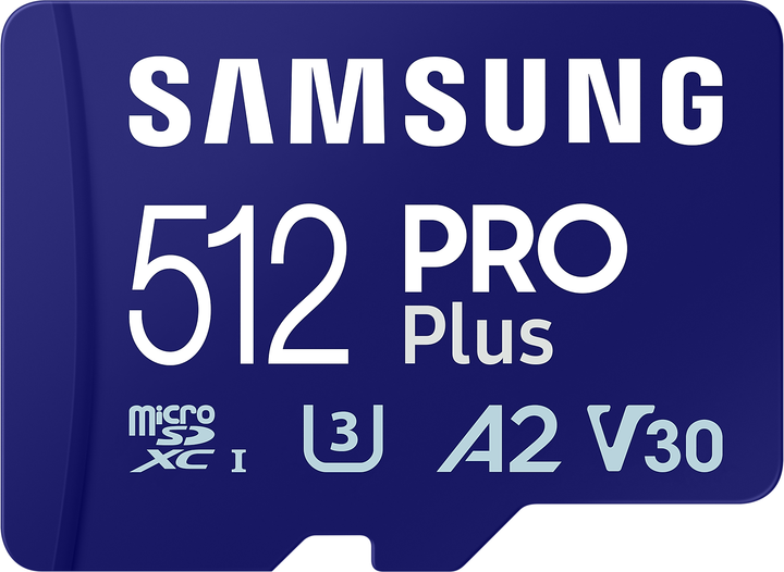 Карта памяти Samsung PRO Plus microSDXC 512GB UHS-I U3 V30 + SD-адаптер (MB-MD512SA/EU) - Фото 3 Карта памяти Samsung PRO Plus microSDXC 512GB UHS-I U3 V30 + SD-адаптер (MB-MD512SA/EU) - изображение 3