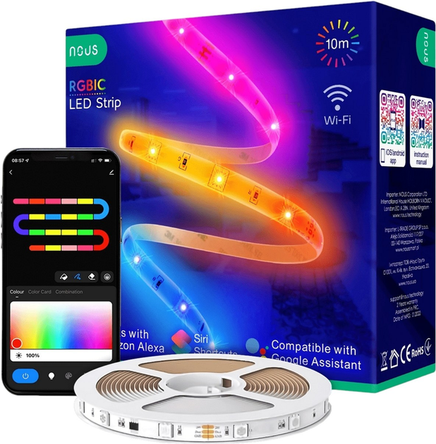Inteligentna taśma LED Nous F6 Wi-Fi+Bluetooth RGB 5 m (5907772033616) - obraz 1
