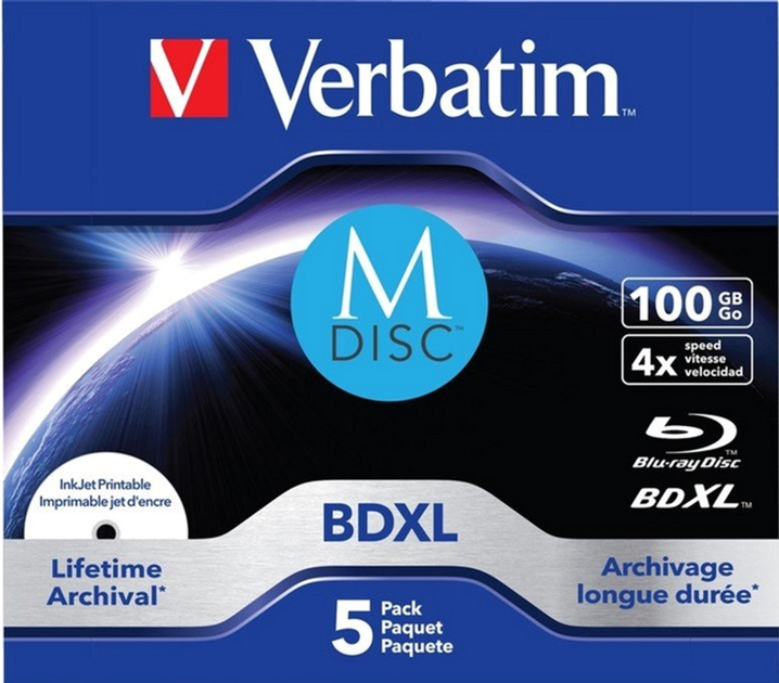Оптичний диск Verbatim M-Disc BD-R XL 100 GB 4x Jewel Printable 5 шт. (023942438342) - зображення 1