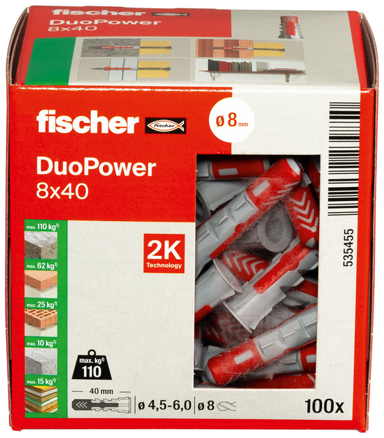 Дюбель Fischer DuoPower 8 х 40 мм 100 шт. (535455_Fischer) - зображення 4