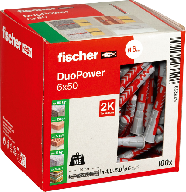 Дюбель Fischer DuoPower 6 х 50 мм 100 шт. (4048962262179) - зображення 2