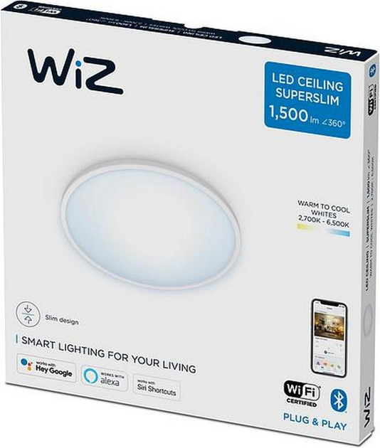 Lampa sufitowa WiZ SuperSlim Ceiling 16 W 2700-6500 K Wi-Fi Biała (8719514338012) - obraz 5