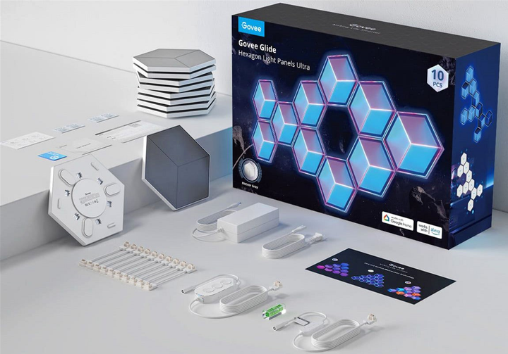 Набір настінних світильників Govee H606A Glide Hexagon Light, 7, RGBIC, WI-FI/Bluetooth Білий (6974316998662) - зображення 2
