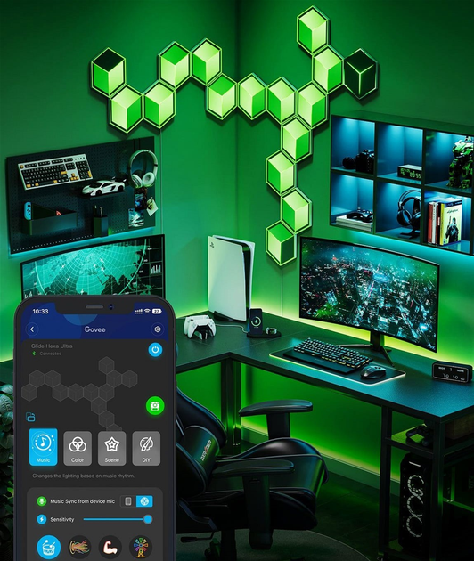 Набір настінних світильників Govee H606A Glide Hexagon Light, 7, RGBIC, WI-FI/Bluetooth Білий (6974316998662) - зображення 4