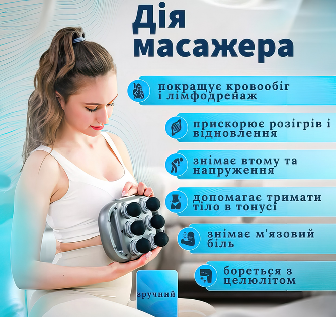 Перкусійний масажер для тіла з 6 насадками для глибокого масажу, зняття напруги та антицелюлітного ефекту Massage Gun Toswa - Фото 3 Перкусійний масажер для тіла з 6 насадками для глибокого масажу, зняття напруги та антицелюлітного ефекту Massage Gun Toswa - зображення 3