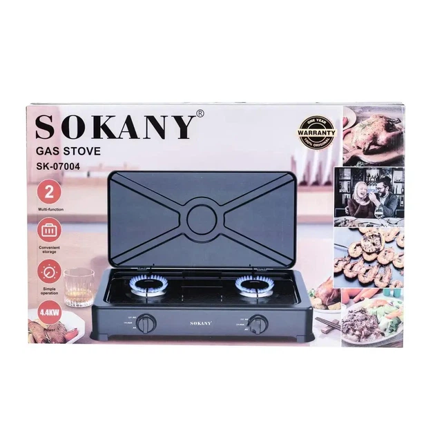 Газовая плита настольная на 2 конфорки Sokany SK-07004 портативная газовая плитка для баллонного газа Черный - изображение 6