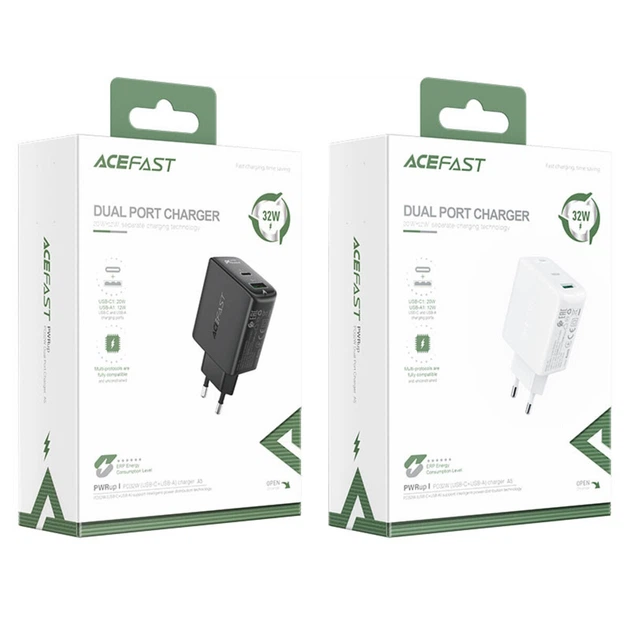 Мережевий зарядний пристрій ACEFAST A5 PD32W(USB-C+USB-A) dual port charger Black - Фото 5 Мережевий зарядний пристрій ACEFAST A5 PD32W(USB-C+USB-A) dual port charger Black - изображение 5