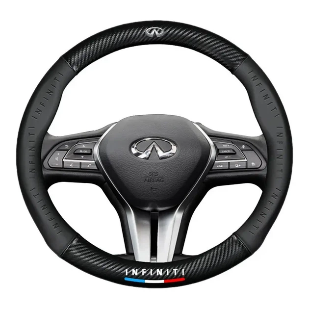 Кожаный чехол на руль Infiniti Sport Brend (37-39см),черный с вставкой с углеволокна - изображение 2