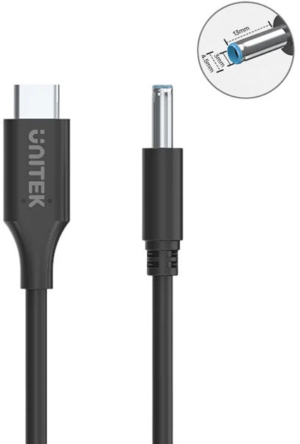 Kabel Unitek USB-C - DC Jack 4.5 x 3.0 mm do HP 65W 1.8 m Black (C14117BK-1.8M) - obraz 3