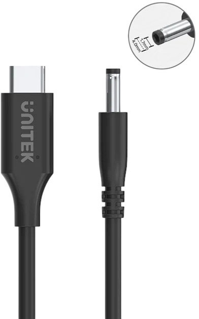 Кабель Unitek USB-C - DC Jack 4.0 x 1.7 мм для Lenovo 65W 1.8 м Black (C14118BK-1.8M) - зображення 3