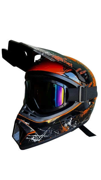 Мотошолом ендуро кросовий Helmet Orange + окуляри Standard - зображення 3