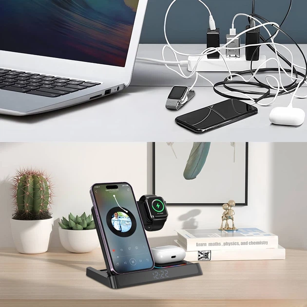Док станция беспроводная зарядка Qi Fast Wireless Charger OW-27 15W, Watch/AirPods/Phone 4в1 - изображение 9