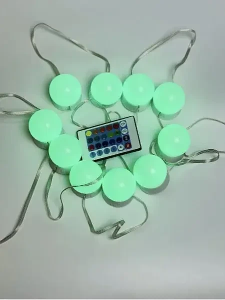 Подсветка для зеркала для макияжа с регулировкой яркости 10 Led лампочек с пультом Цветная - изображение 3