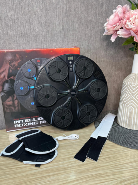Тренажер для бокса музыкальный, с подсветкой и Bluetooth, 6 целей, круглый, с перчатками, черный - изображение 6