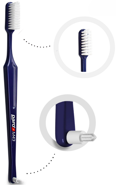 Szczoteczka do zębów Paro Swiss M43 średnio twarda ze szczoteczką międzyzębową 2w1 Ciemnoniebieska (7610458007082) - obraz 2
