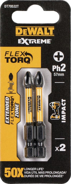 Zestaw bitow DeWalt Extreme Impact Torsion 2 x PH2 50 mm DT70532T-QZ 2 szt (5035048088463) - obraz 1