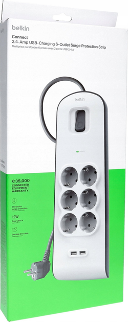 Мережевий фільтр Belkin Surge Protectors 6 розеток (BSV604VF2M-V2) - зображення 4