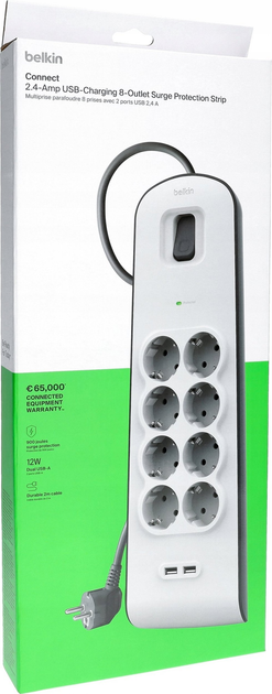 Мережевий фільтр Belkin Surge Protectors 8 розеток (BSV804VF2M-V2) - зображення 4
