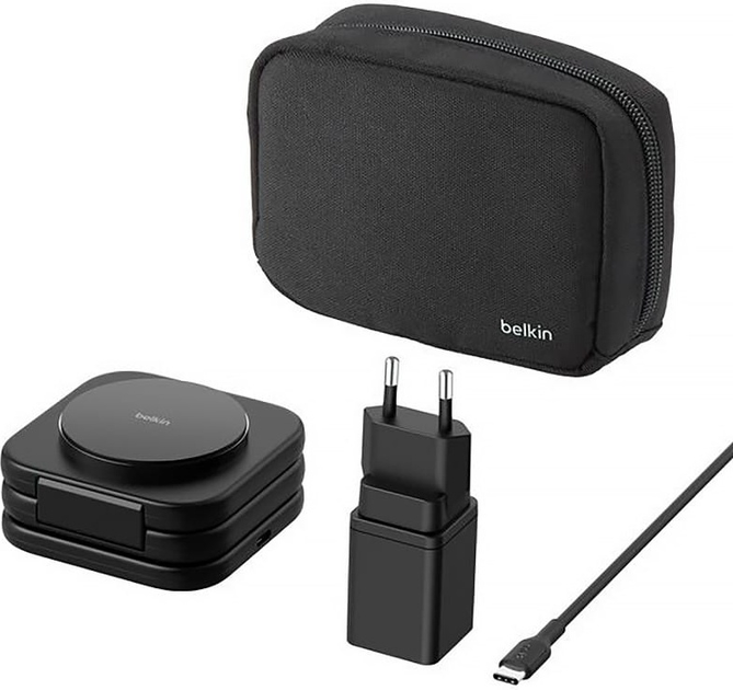Індукційний зарядний пристрій Belkin BoostCharge Pro Travel Pad 3in1 Qi2 15W Black (WIZ024VFBK) - зображення 4