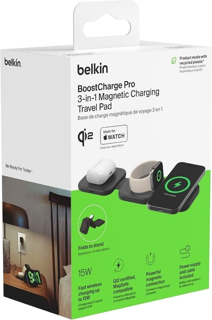 Індукційний зарядний пристрій Belkin BoostCharge Pro Travel Pad 3in1 Qi2 15W Black (WIZ024VFBK) - зображення 7