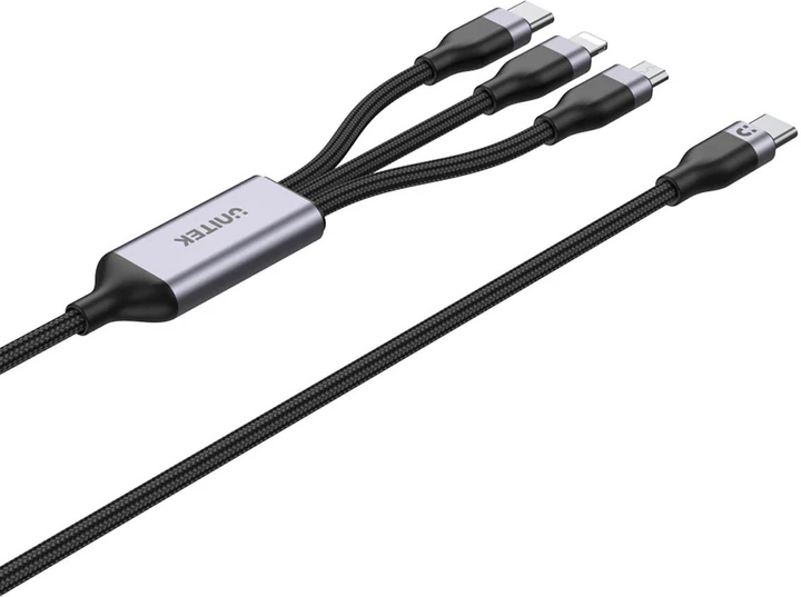 Kabel Unitek 3-in-1 USB-C - Lightning/USB-C/Micro USB 1.5 m Black (C14101AGY01-1.5M) - obraz 3