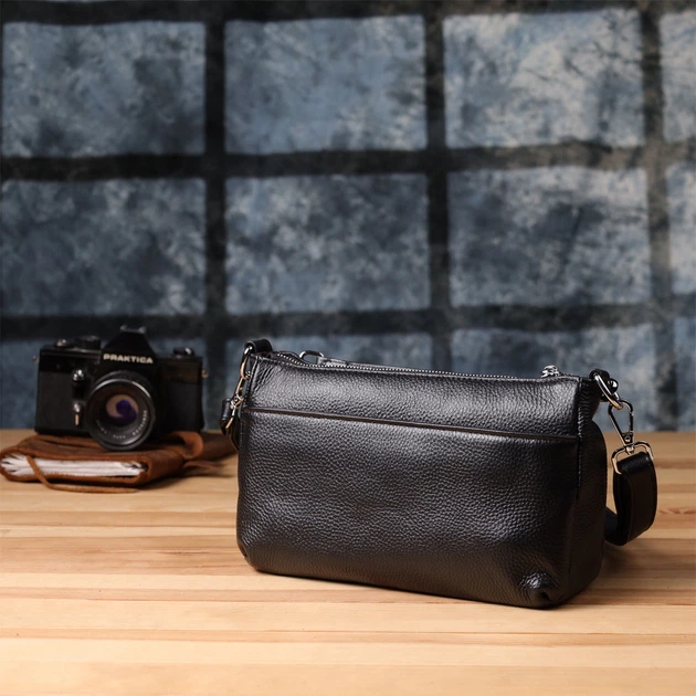 Стильная женская сумка с двумя ремешками из натуральной кожи VINTAGE Bag 22926 Черный - изображение 10