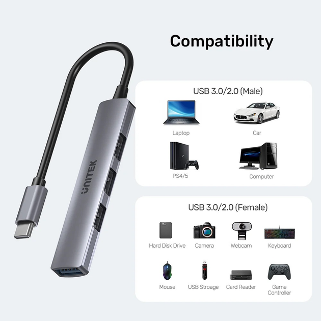 USB Hub Unitek 4-in-1 USB-C Space Grey (4894160050106) - obraz 5