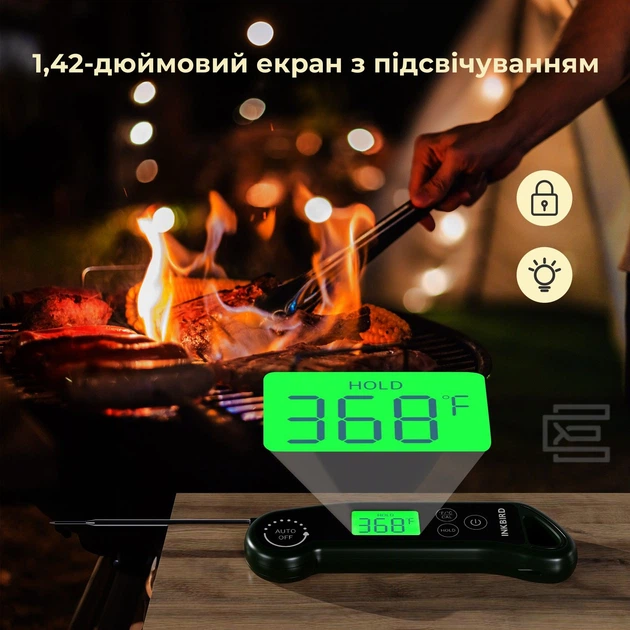 BBQ термометр Inkbird RHT-11K водонепроникність IPX5 кулінарний 1 вбудований розкладний щуп швидкість 0.5с - изображение 6