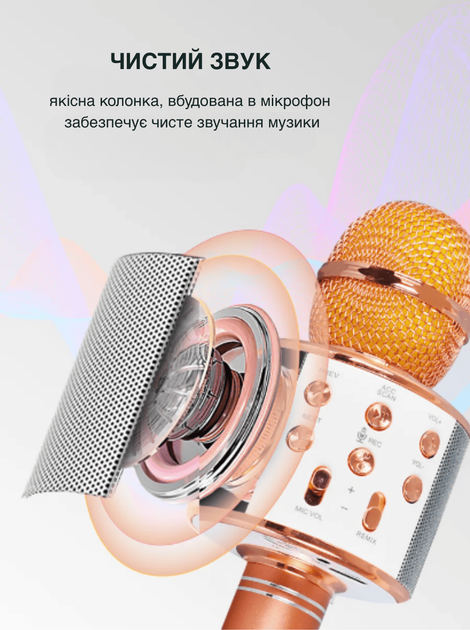 Беспроводной микрофон для караоке UTM WS858 с Bluetooth колонкой и изменением голоса Динамический (WS858LRT) - Фото 3 Беспроводной микрофон для караоке UTM WS858 с Bluetooth колонкой и изменением голоса Динамический (WS858LRT) - изображение 3