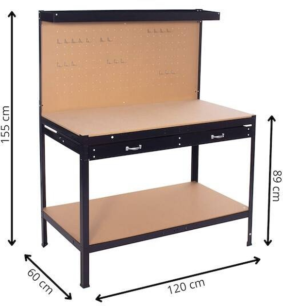 Stół warsztatowy Springos 120 x 60 x 155 cm z blatem roboczym i szufladą czarno-brązowy (5907719476261) - obraz 12