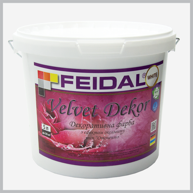 Краска декоративная интерьерная Feidal Velvet Dekor, белая 10л - изображение 2