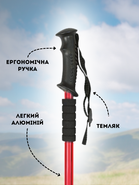 Палки для скандинавской ходьбы спортивные трекинговые для пожилых людей скандинавские для похода в горы трекенговые палочки треккинга хайкинга ТБ0260 Hechpro красные - Фото 4 Палки для скандинавской ходьбы спортивные трекинговые для пожилых людей скандинавские для похода в горы трекенговые палочки треккинга хайкинга ТБ0260 Hechpro красные - изображение 4