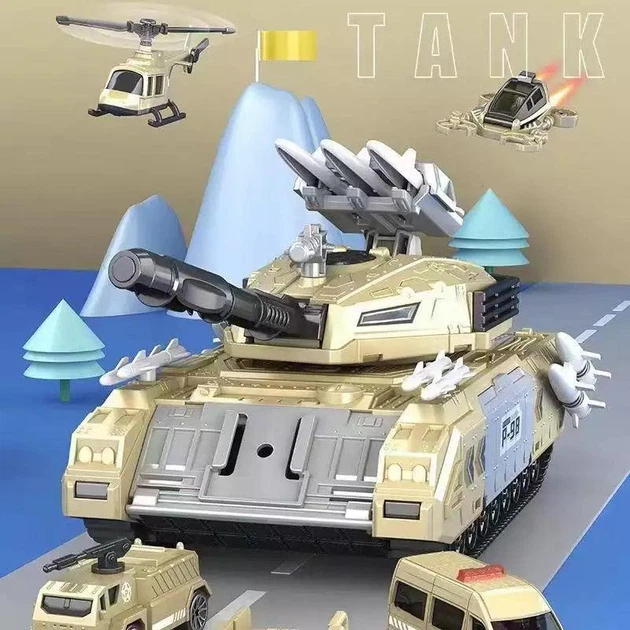 Танк-гараж ToyCloud Військова база 27см з машинками/танками