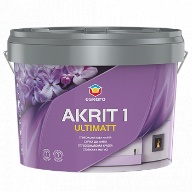 Краска интерьерная для стен и потолка Eskaro Akrit 1 Ultimatt 0.85л (под тонировку В3) - изображение 3