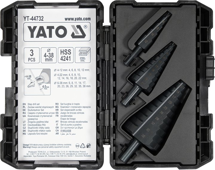 Набір ступінчастих свердел Yato YT-44732 3 шт (5906083099670) - зображення 4
