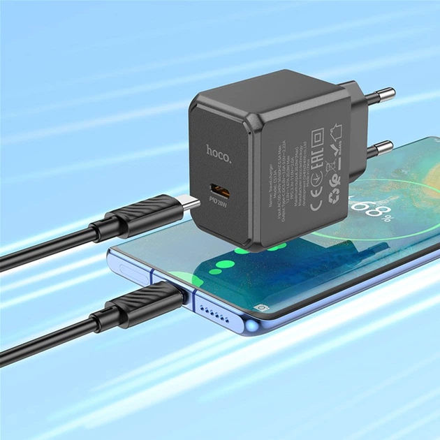 Мережевий зарядний пристрій Hoco CS13A Ocean single port PD20W charger Black (6942007603805) - Фото 5 Мережевий зарядний пристрій Hoco CS13A Ocean single port PD20W charger Black (6942007603805) - зображення 5