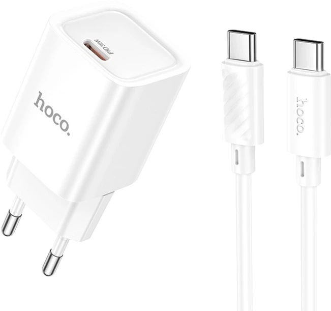Мережевий зарядний пристрій з кабелем Hoco C148A Charm single port PD30W charger set (C to C) (EU) White (6942007630320) - Фото 1 Мережевий зарядний пристрій з кабелем Hoco C148A Charm single port PD30W charger set (C to C) (EU) White (6942007630320) - зображення 1