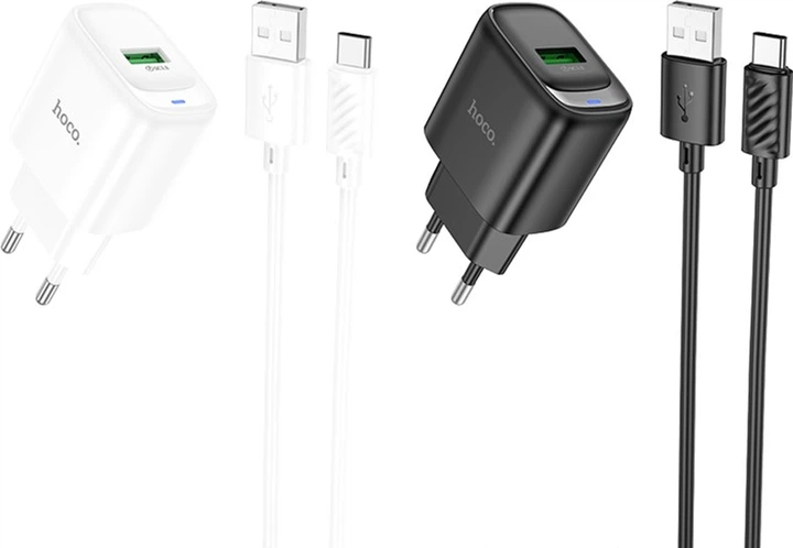 Сетевое зарядное устройство с кабелем Hoco C140A Smart single port QC3.0 charger set (Type-C) (EU) Black (6942007627825) - изображение 4