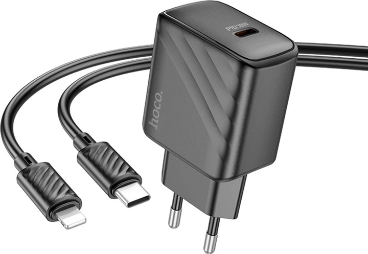 Мережевий зарядний пристрій з кабелем Hoco CS22A Value single port PD30W charger set (C to iP) Black (6942007609920) - зображення 3