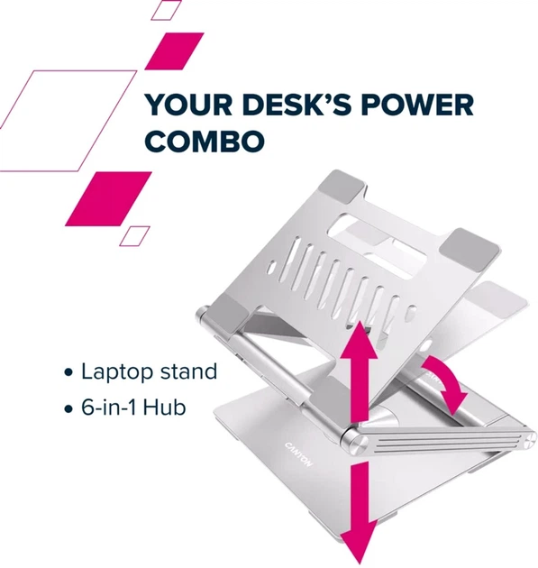 USB-хаб Canyon OnStand 2 Aluminium 6-in-1 з підставкою для ноутбука (CNS-SDS2) - зображення 16