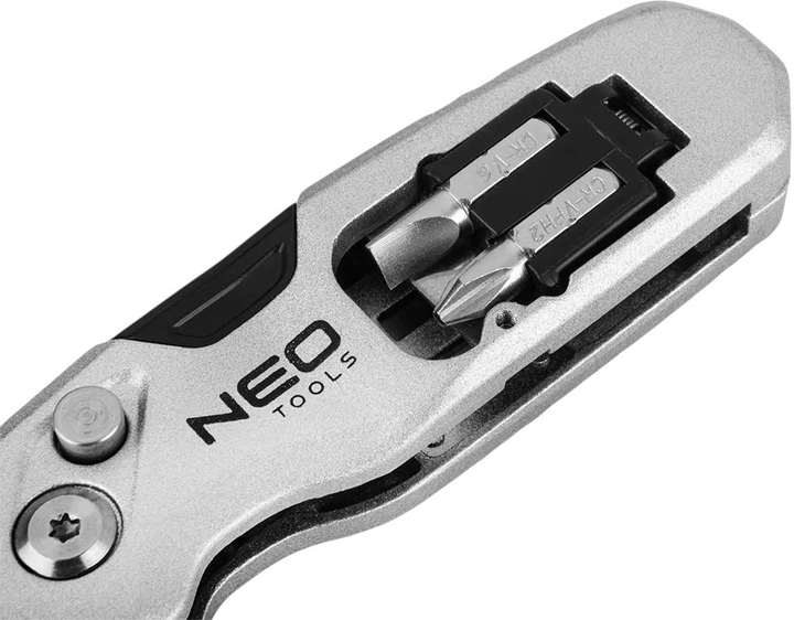 Ніж з трапецієподібним лезом NEO Tools складний 1+3 леза, 2 біти 63-705 (5907558472295) - зображення 8